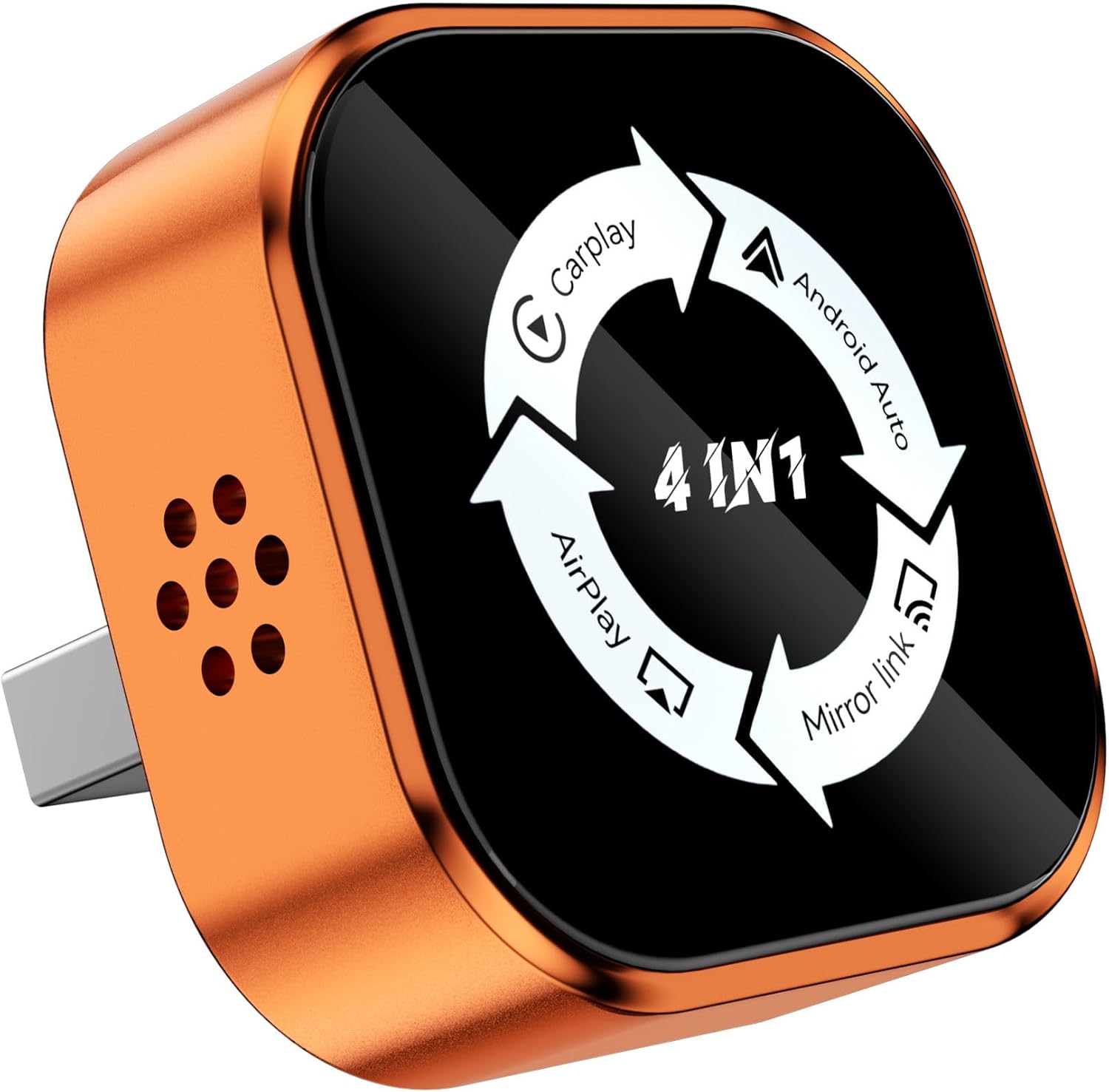 4-in-1 Wireless CarPlay Adapter for iPhone & Android Auto – 2026 Upgraded AirPlay & MirrorLink, Mini USB with Type-C, Plug & Play Auto Connect, Zero Latency Mirroring