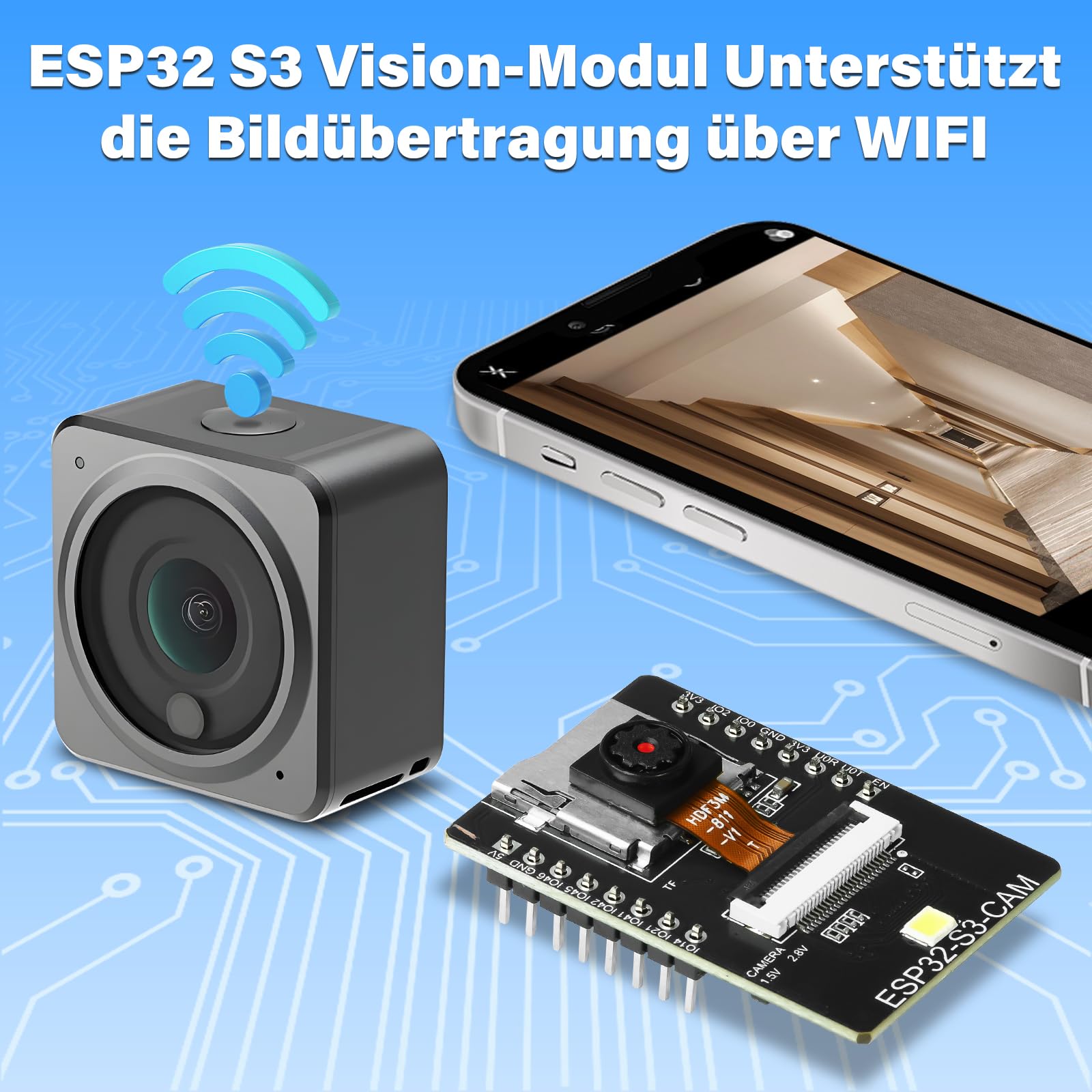 2 Stück Für ESP32 S3 AI-Vision-Modul, Für ESP32 S3 CAM Board Wi-Fi/Bluetooth, 2640, OV5640 Kamerasensor, geeignet für Szenarien wie Wi-Fi-Bildübertragung, Gesichtserkennung und Farberk