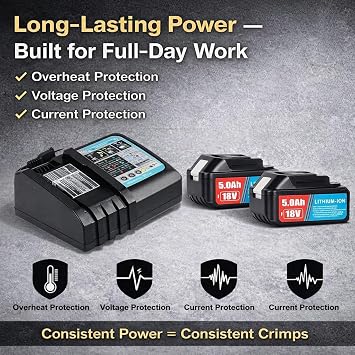 18V Cordless Electric Hydraulic Pipe Crimper with 3 Jaws | For plumbers and HVAC pros, one-hand operation with 3 jaws for copper, PEX and stainless steel pipe.