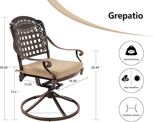 Miniatura 3 de Grepatio Juego de 2 sillas giratorias para patio al aire libre, muebles de sillas giratorias para exteriores, juego de sillas de comedor de aluminio