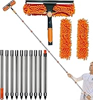 Vista 1 de Escobilla de lavado de ventanas 2 en 1 de alcance de más de 20 pies con poste de extensión empalmable de 3 a 14 pies/ Herramienta de limpieza