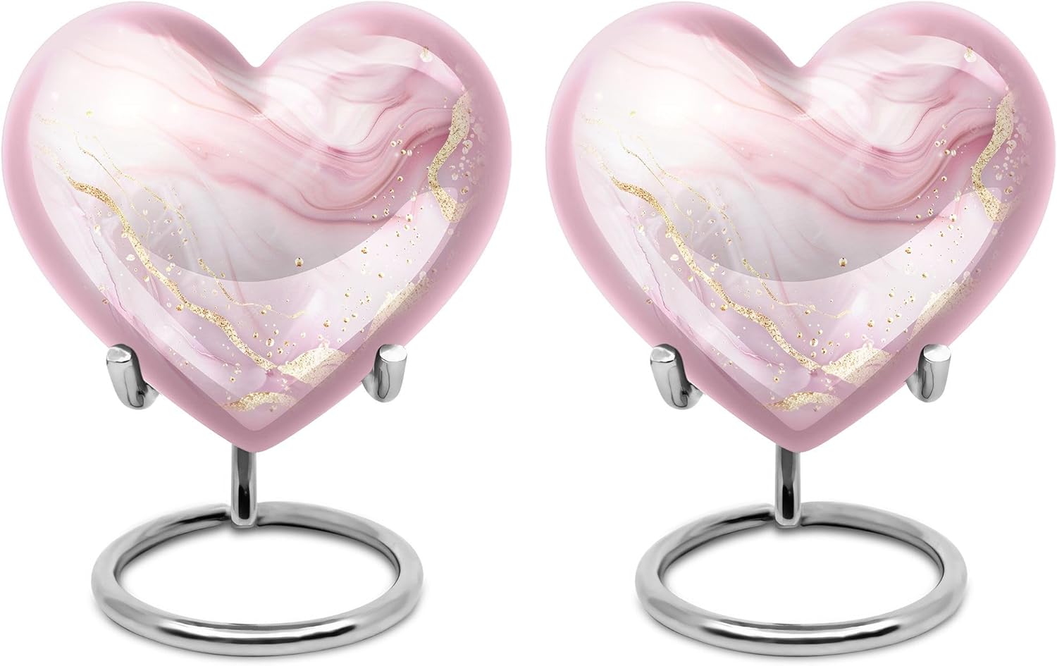 Blush Pink Marble Heart Urn for Ashes - Cremation Urns for Adults, Small Keepsake Urns (3 Inch, 2 Pcs)