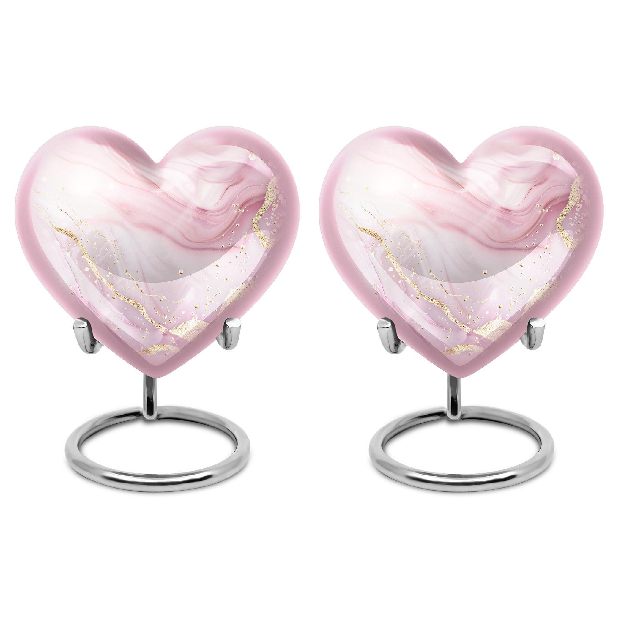 Blush Pink Marble Heart Urn for Ashes - Cremation Urns for Adults Small Keepsake Urns (3 Inch, 2 Pcs), 3" Keepsake Pack of 2