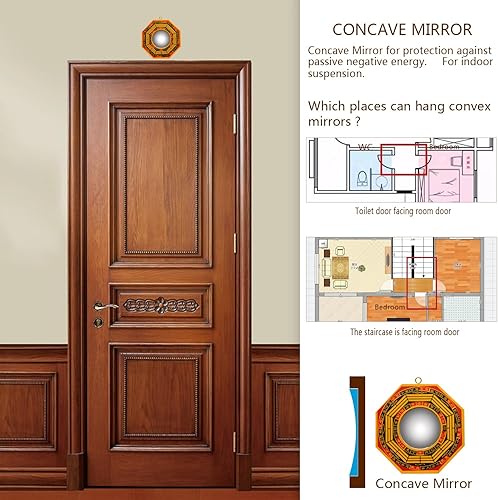 Miniatura 3 de Feng Shui - Espejo cóncavo de bagua de 4 pulgadas, juego de 2, un espejo cóncavo para protección contra la energía negativa pasiva y un espejo