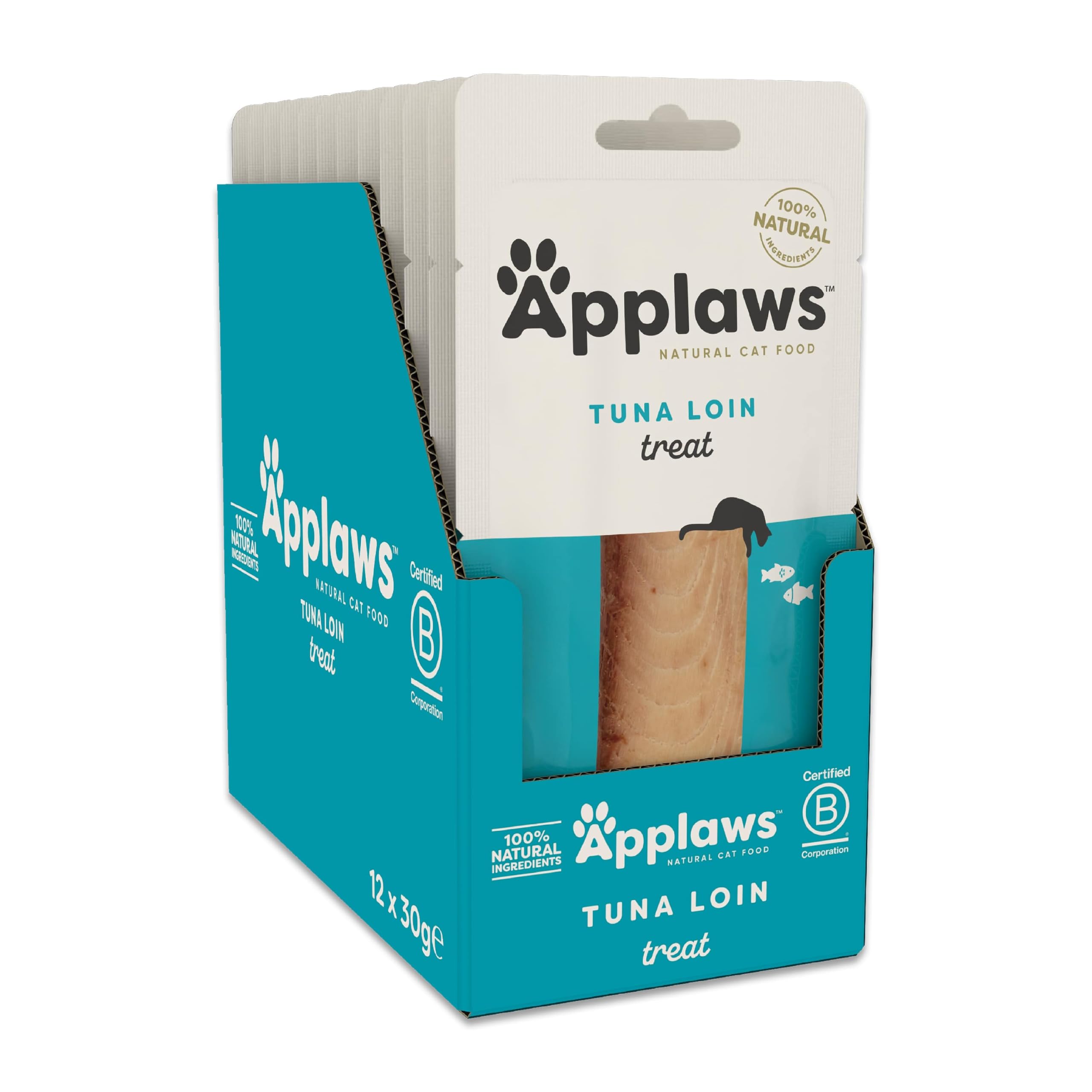 Applaws 100% Natural Cat Treats, Whole Tuna Loin Cat Snack, 30g Pouch (Pack of 12)