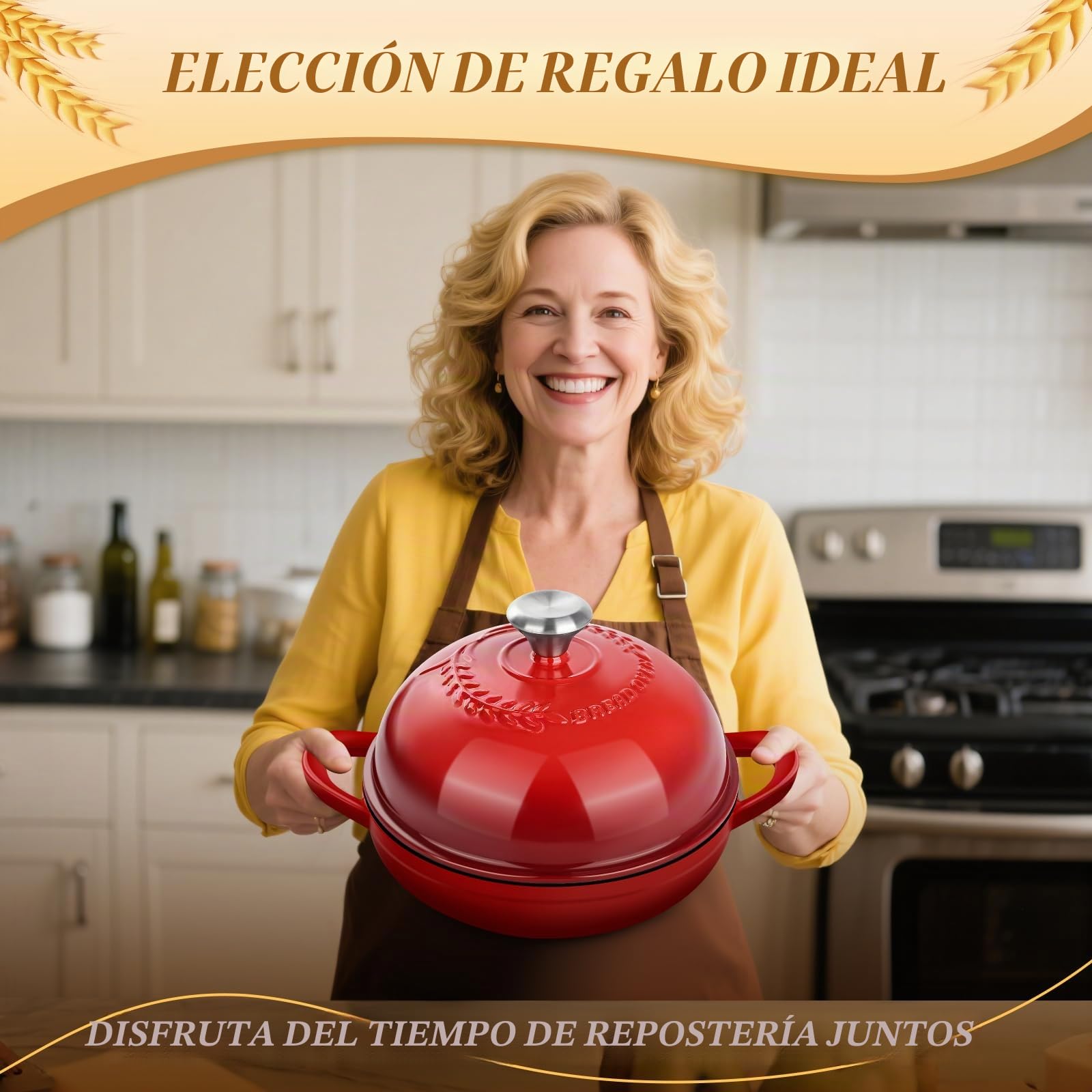 NZQXJXZ Olla de Hierro Fundido, 26cm Cacerola Holandesa de Esmaltado con Tapa, Olla Holandesa para Cocina Casera Hornear con Banetones para Pan
