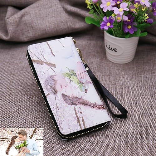 Miniatura 7 de Foto personalizada de grano superior portafolios de piel carteras para mujeres para mujer portafolios bolso embrague portafolios titular de la
