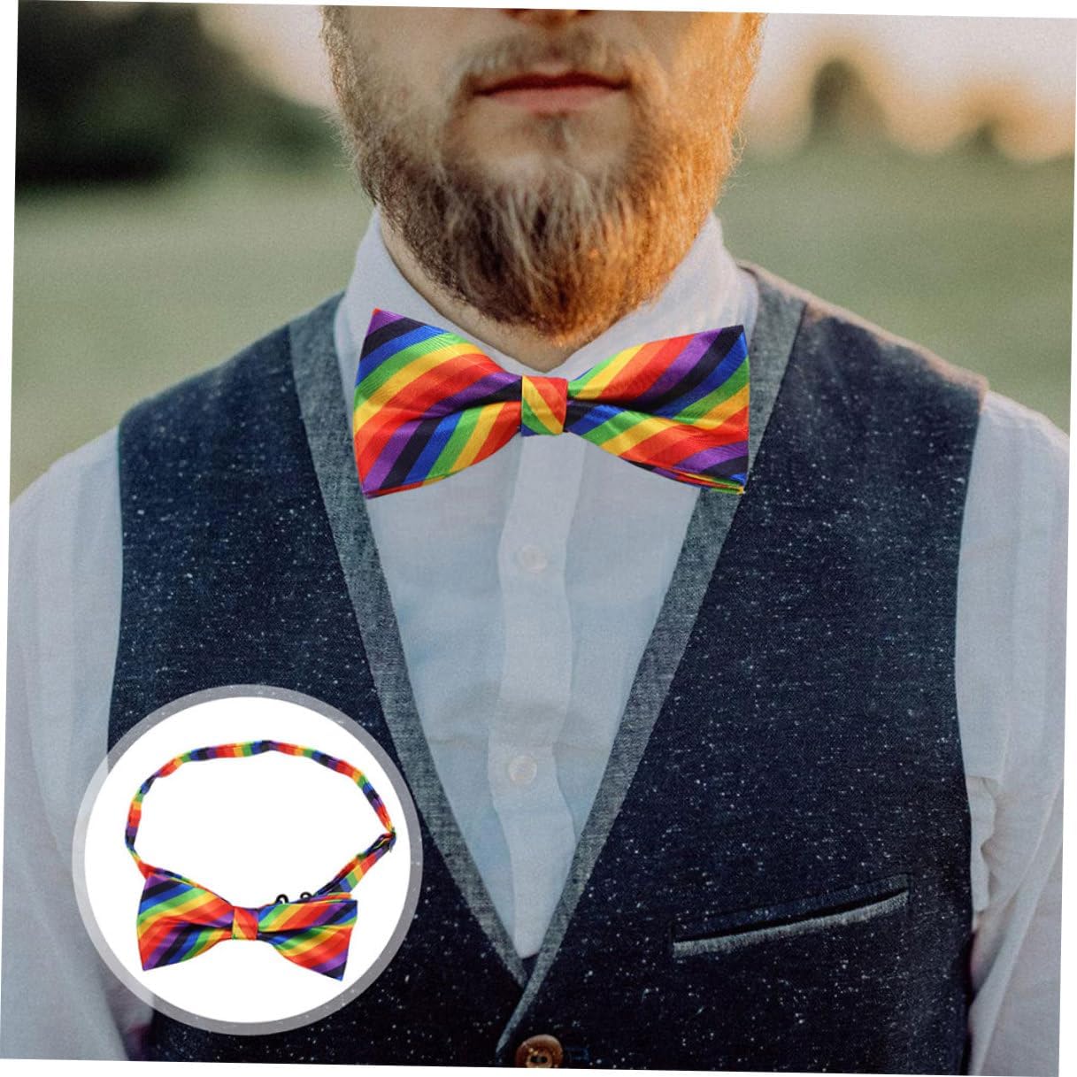MAGICLULU 2pcs Rainbow Striped Bow Ties for Men and Women, Fabric Butterfly Bow Tie Set, Party and Stage Show Accessories, Groom and Wedding Event Decoration
