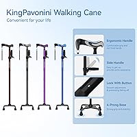 Vista 8 de KingPavonini Walking Cane for Women/Men with Second Handle, Foldable & Adjustable Quad Cane with 4-Pronged Base for Standing, Lightweight Walking