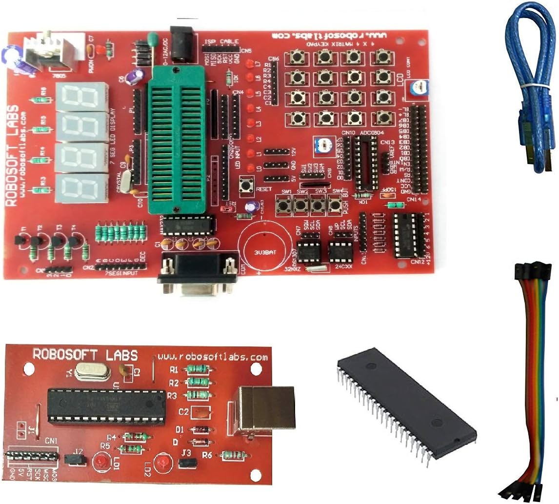 Robosoft Labs 8051/8052 Board with AT89S52, MAX232, RTC, AT24C32, ULN2003 IC & PROGRAMMER