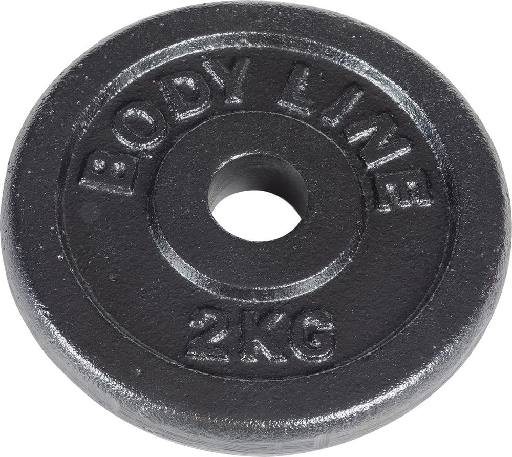 Disco in ghisa 2 kg per allenamento con bilanciere, manubrio e sollevamento pesi - diametro 25 mm - per palestra, fitness, allenamento a casa