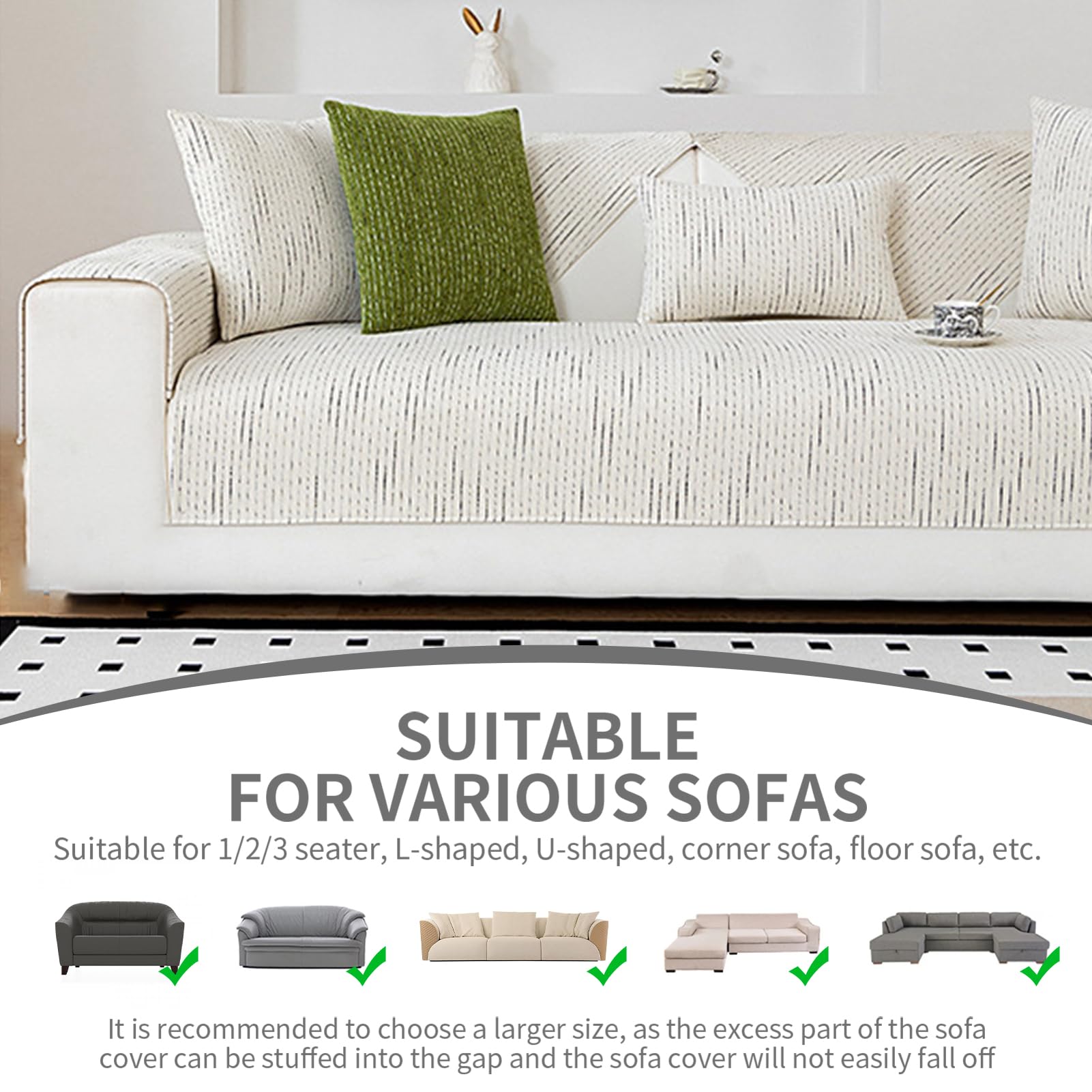 Housse de coussin matelassée cousue en chenille douce pour la peau et résistante aux éclaboussures pour canapé sectionnel en forme de L 1/2/3/4 places