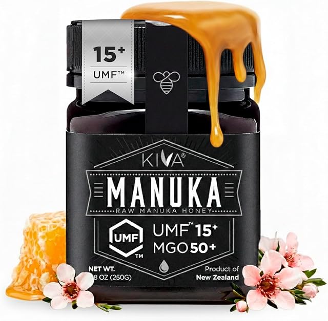 Kiva Raw Manuka Chérie - Certifié UMF 15+, MGO 514+ 100% Véritable Nouvelle-Zélande, Non-OGM, Traçable (8.8oz/250g bouteille)