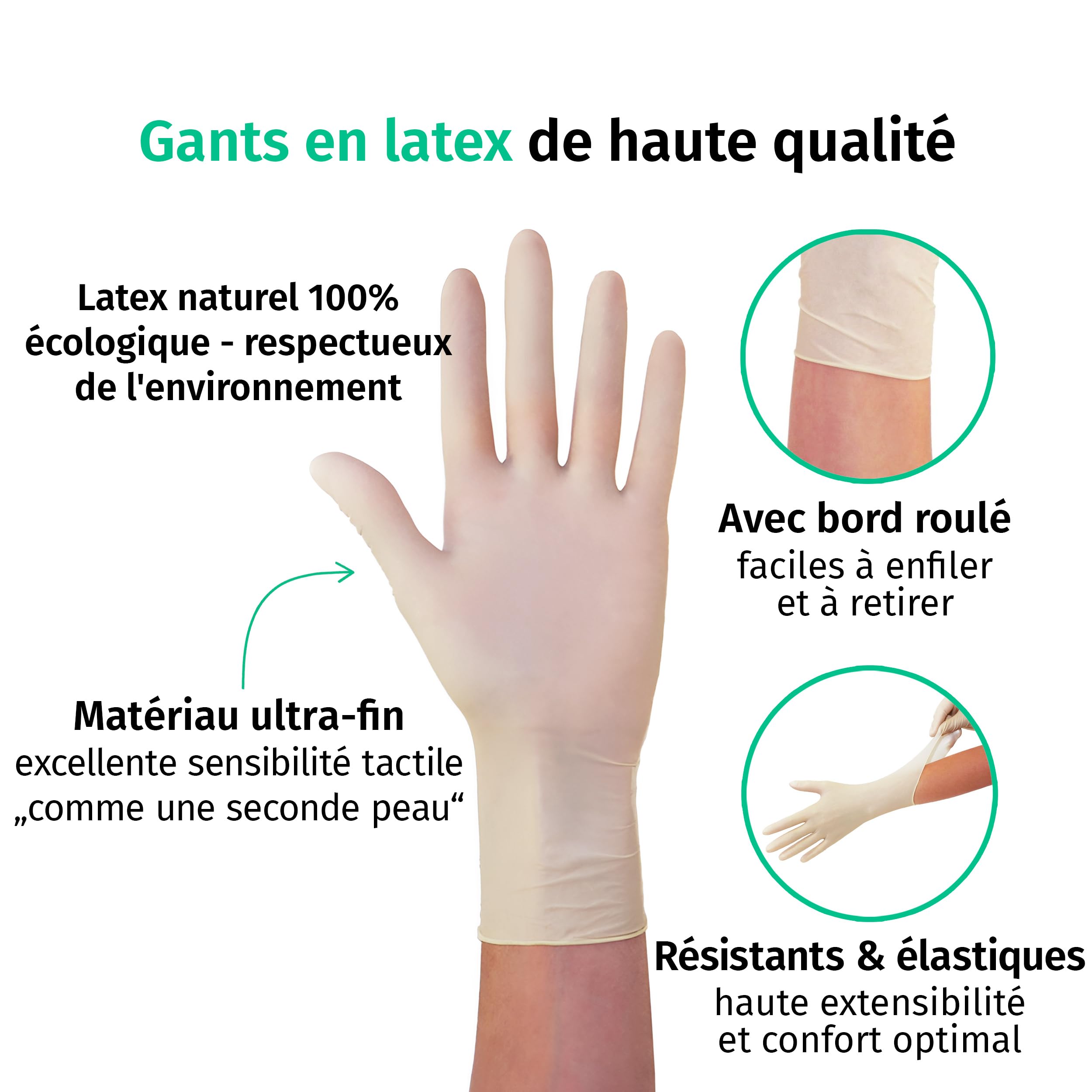 Guants en latex, 1000 pièces 10 boites (S, Blancs), Gants d'examen jetables, sans poudre, médicaux, articles sanitaires pour le nettoyage des cuisines, la préparation des aliments, à usage unique, non