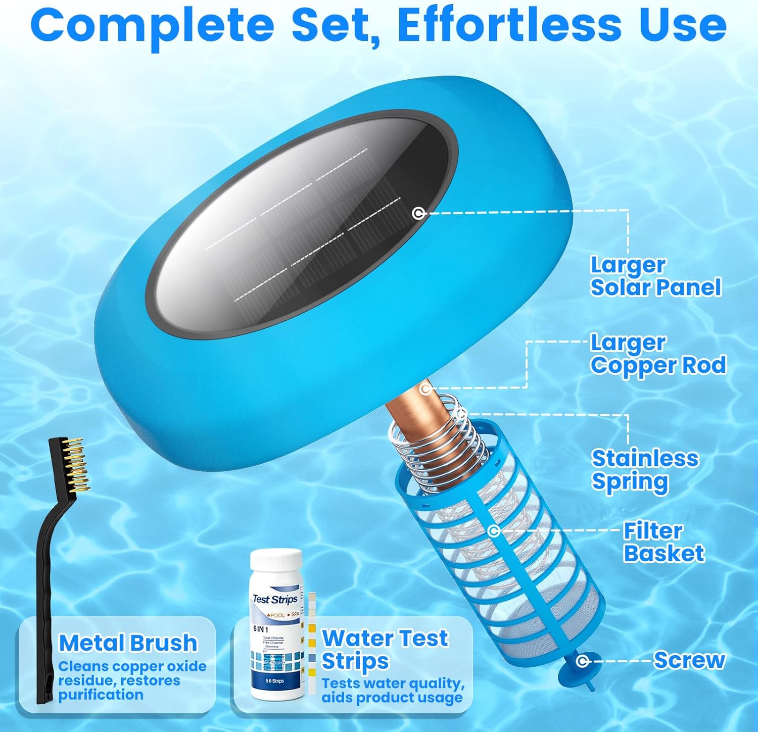 Solar Pool Ionizer, Upgraded Floating Ionizer for Pool with 1LB Heavy-Duty Copper Rod & Double-Sealed Housing, Pool Cleaner for Above/In-Ground Pools, Spas, Hot Tubs Up to 45,000 Gallons