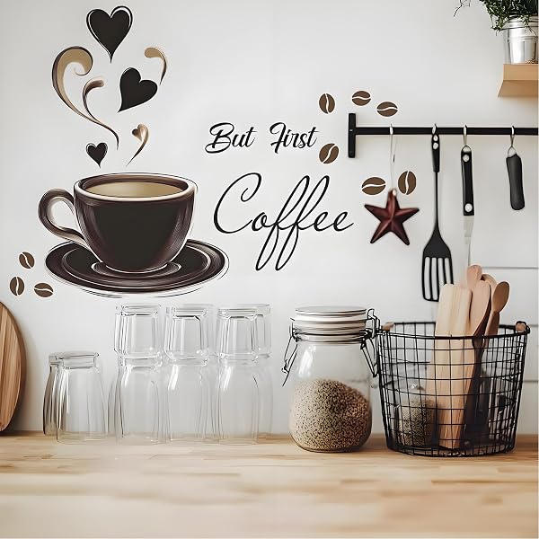 Pack of 2 Coffee Wall Stickers, Self-Adhesive, Coffee Wall Stickers, DIY Waterproof Stickers, Kitchen, Coffee Wall Tattoo for Coffee Shop, Office, Living Room, Dining Room - 5