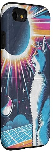 Miniatura 33 de iPhone 12 mini Cat Solar Eclipse - Synthwave Retro Poster Style Case