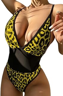 Women's Swimsuits Leopard Print, Piece Beach Bathing Suit Deep V Open Monokini, 2022 Sexy Bodysuit Bikini for Female Girl Rock-br