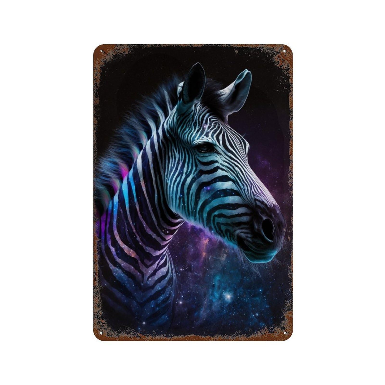 Cosmic Zebra Art Print-9 11.8"x7.9" Distressed Metal Wall Sign, Shabby Chic Decor for Shed, Workshop And Garage Wall Decor