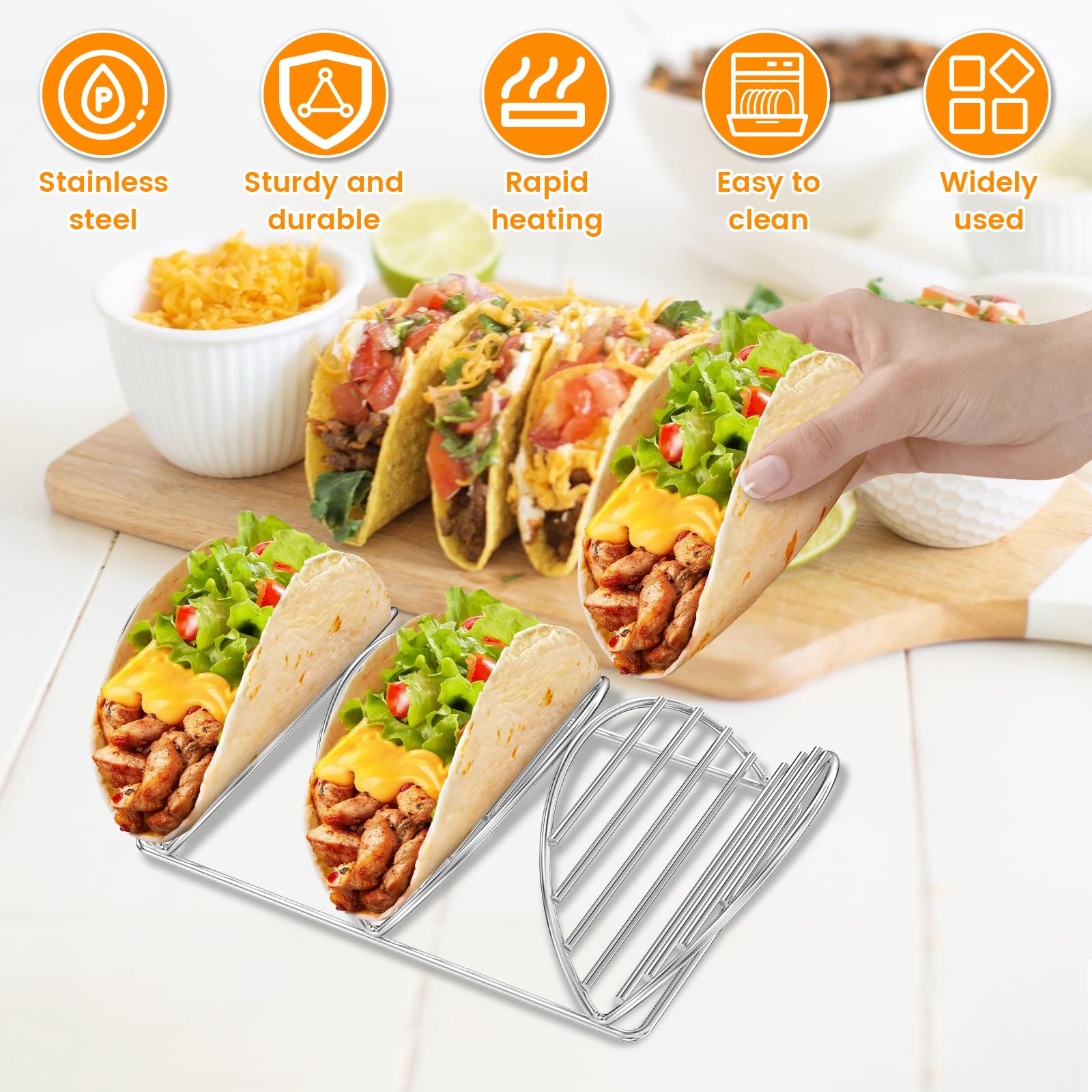 ZJRDYYK Stainless Steel Taco Holder Stand Set of 2, Taco Trays, Taco Stands for 3 Tacos, Oven Safe for Baking, Dishwa sher and Grill Safe, Taco Bar Serving Set for a Party