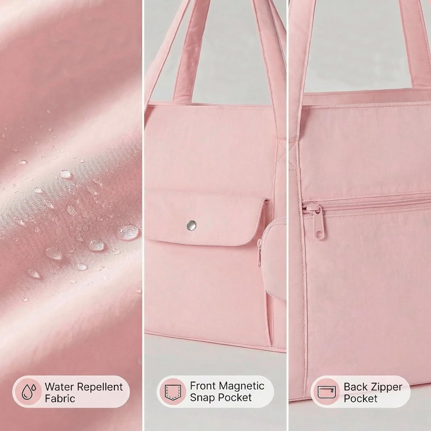Large Tote Bag for Women with Toiletry Bag, Waterproof Travel Tote with Insulated Pocket & Laptop Compartment, Multi-Pocket Weekender Bag Carry On Tote for Work Travel Hospital Gym (Pink)