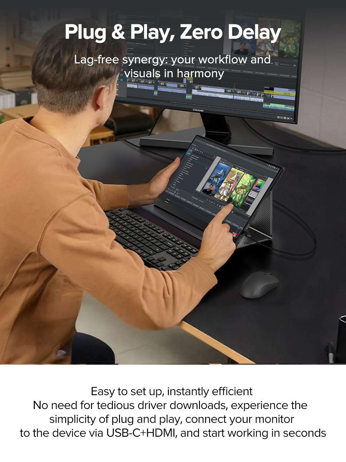 UPERFECT Przenośny Monitor Dotykowy 15,6 Cala Przenośny Monitor z VESA 1080P Cienki Ekran Podróżny HDR z Mini HDMI Ekran do Laptopa/Komputera/Konsoli do Gier/Telefonu