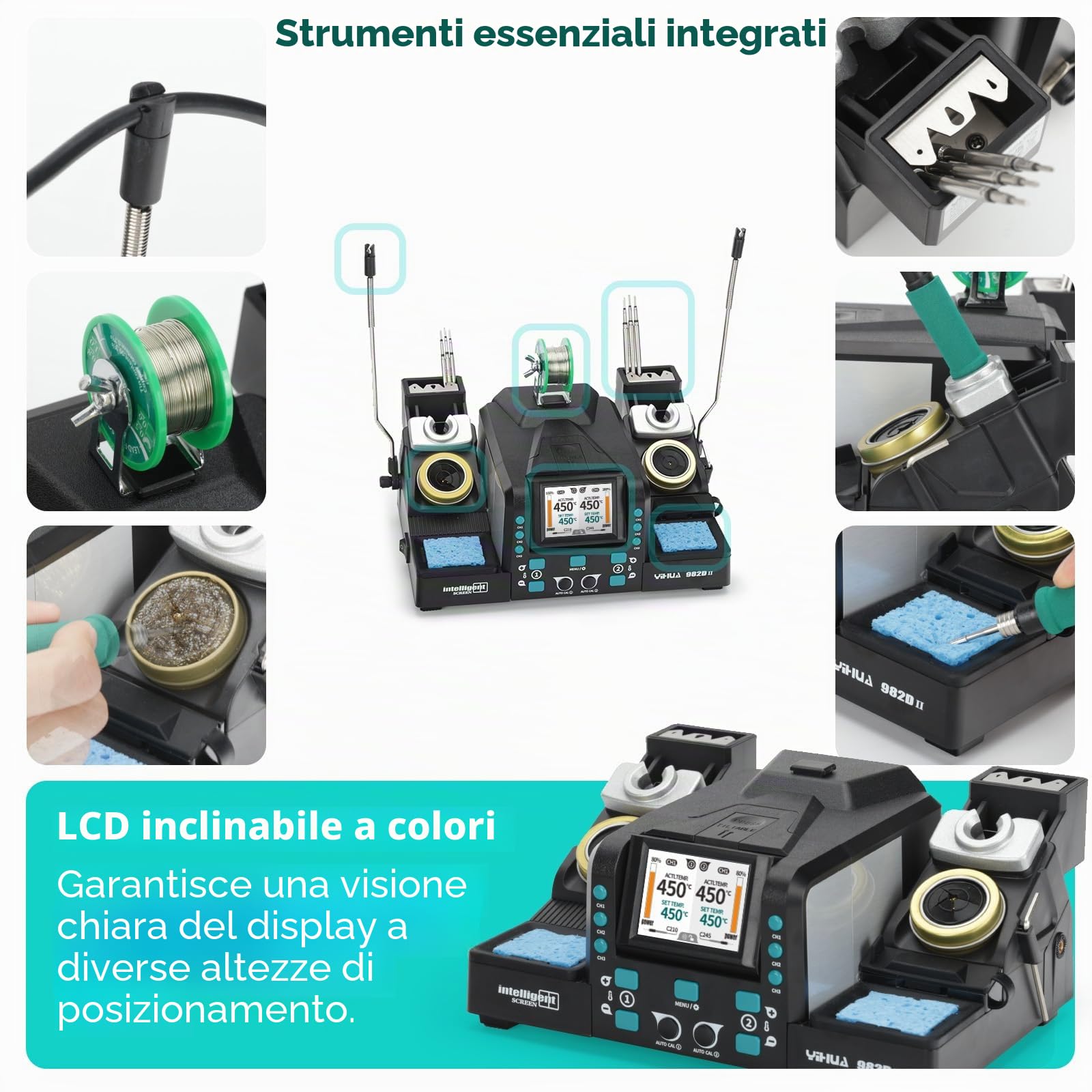 YIHUA 982D-II 2-IN-1 Stazione di saldatura di precisione saldatore a stagno con saldatore di precisione C210 e C245, calibrazione automatica display adattivo riscaldamento rapido stazione saldante