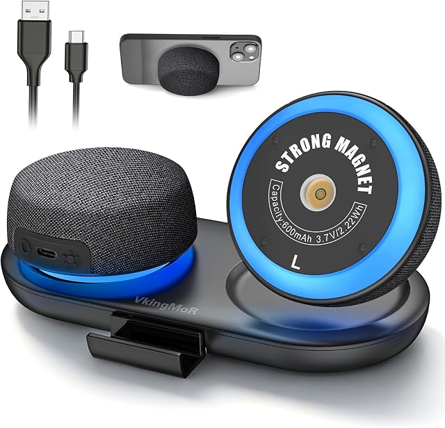 Dual Bluetooth Speaker Set with Magnetic Base and Phone Holder - TWS Stereo Sound, 10H Playtime, RGB Music Sync Lights - Wireless Bluetooth 5.4 Speaker (Black)