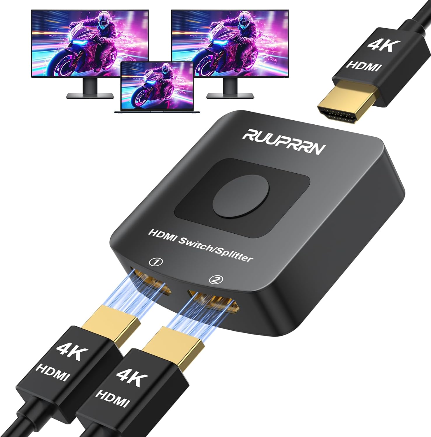 HDMI Switcher Splitter Hub 4K@60hz,Bidirectional HDMI 2.0 Switch 2 in 1 Out,HDMI Cable Splitter Extended Display for Dual Monitors Supports 4K 3D HDR for PC,Xbox,PS5/4/3,Fire Stick,Roke,Blu-Ray Player