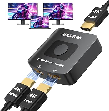 HDMI Switcher Splitter Hub 4K@60hz,Bidirectional HDMI 2.0 Switch 2 in 1 Out,HDMI Cable Splitter Extended Display for Dual Monitors Supports 4K 3D HDR for PC,Xbox,PS5/4/3,Fire Stick,Roke,Blu-Ray Player
