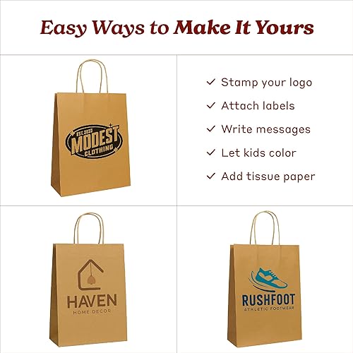 Miniatura 5 de PTP BAGS Bolsas naturales de 8 x 4.75 x 10.5 pulgadas (paquete de 50) bolsas de regalo de papel kraft reciclables