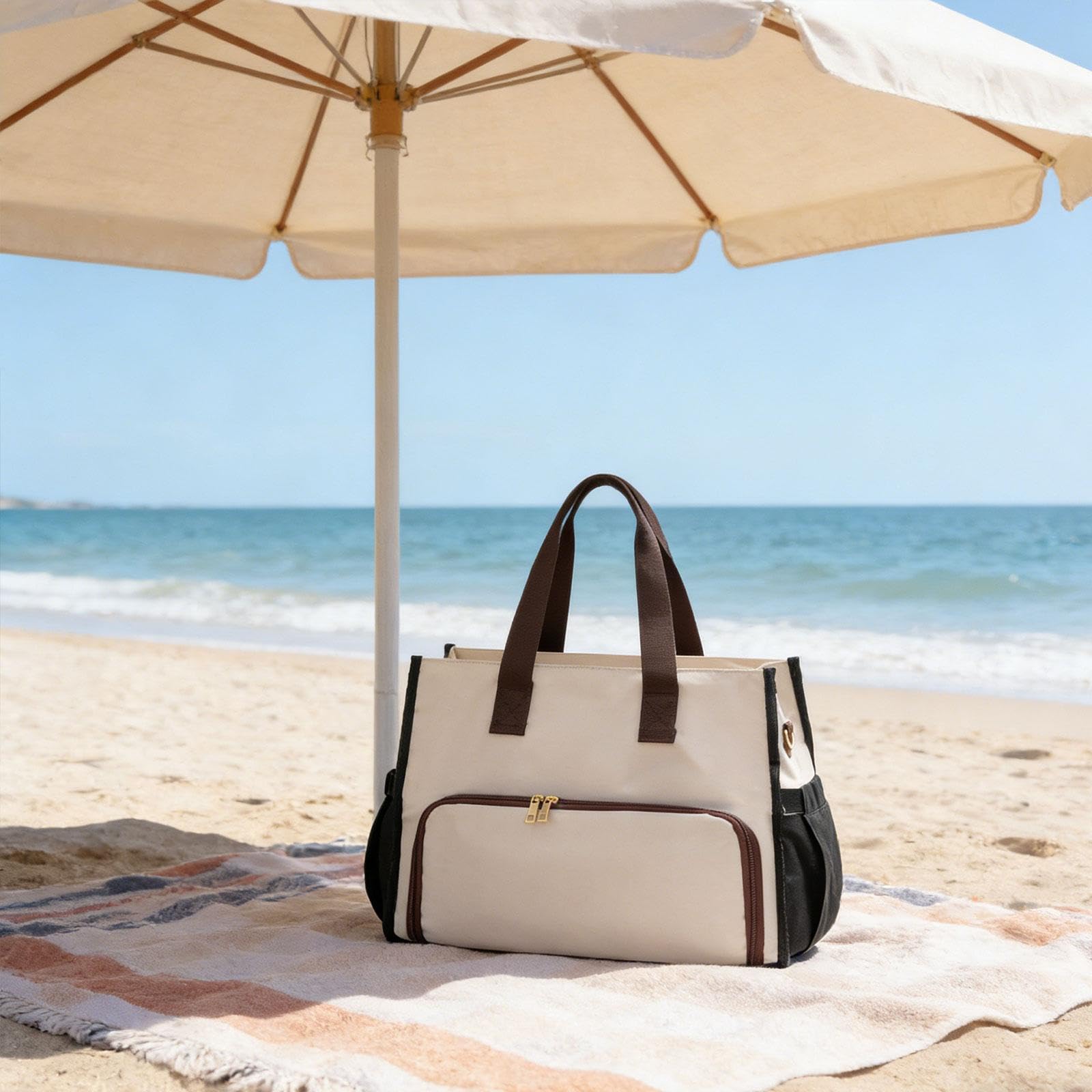 Amagogo Bolso de Mano para Mujer, isotérmico, Tipo, Multifuncional, de Gran Capacidad, Ideal para Viajes y Oficina, Negro Blanco Marrón