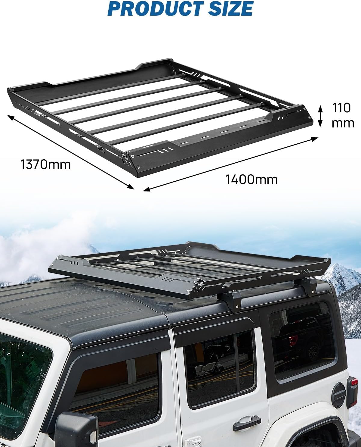 JOYTUTUS Roof Rack Cargo Basket Compatible with 2018-2026 Wrangler JL & Gladiator JT (Only for Hard Top), 350 LBS Rooftop Luggage Carrier - Image 5