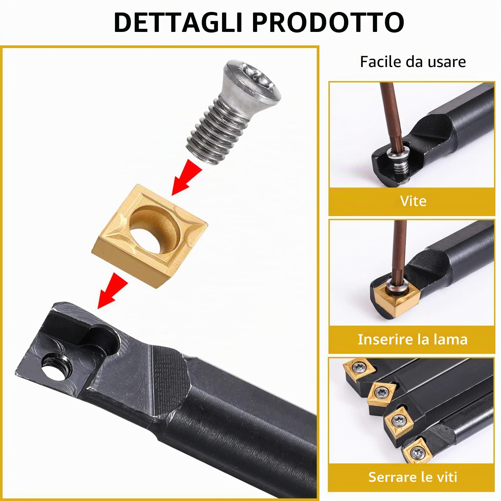 VerRich - Utensili per tornitura, S12M SCLCR09/SCLCR1212H09/SCLCL1212H09/SCMCN1212H09 Barra di foratura per tornitura con 10 inserti CCMT09T304