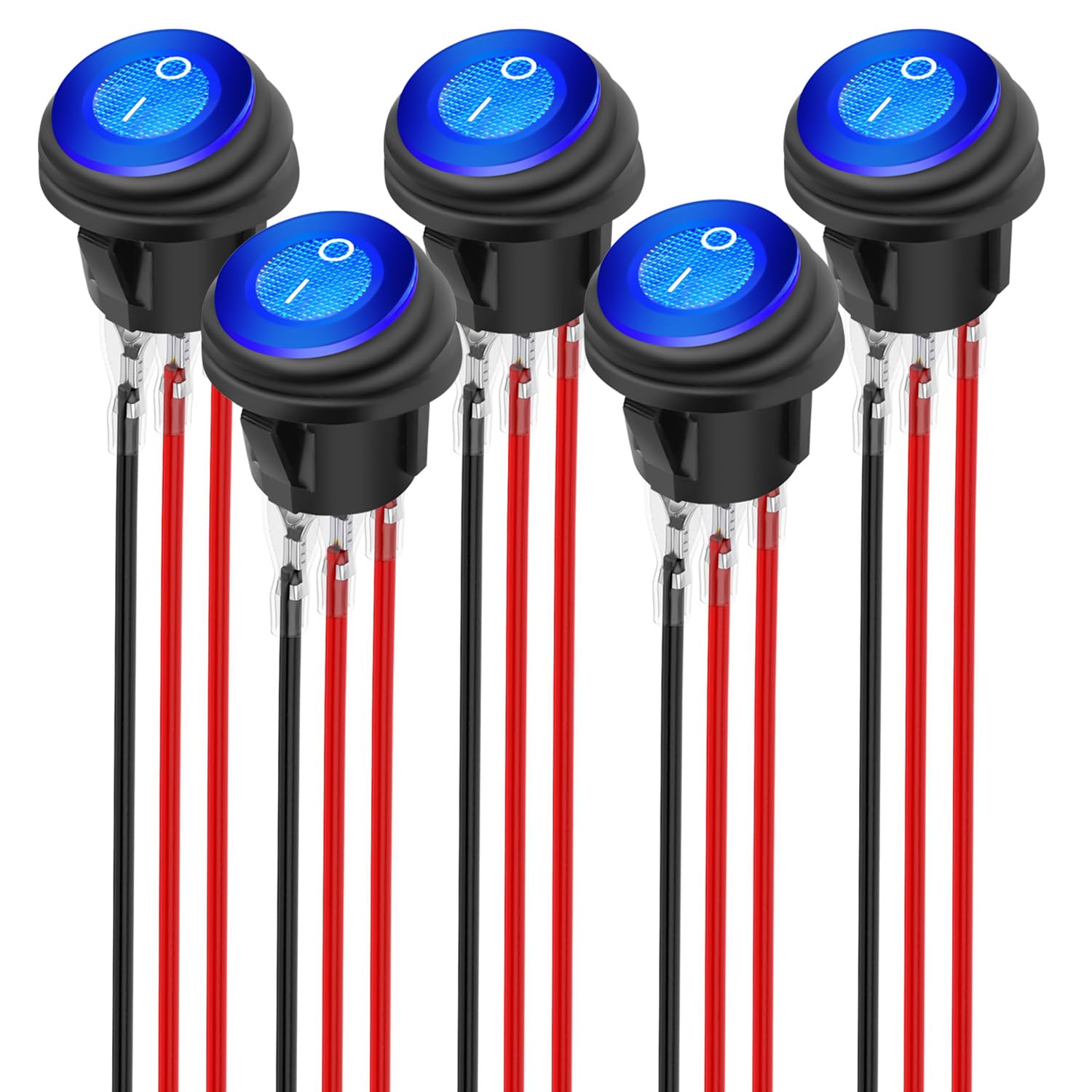 Gebildet Interruptor Basculante Redondo Impermeable de 12-24V,15A,con luz LED Azul,Encendido y Apagado,3 Pines,2 Posiciones, 12voltios,para Vehículos Marinos,Autocaravanas,Camiones(Paquete de 5,Azul)