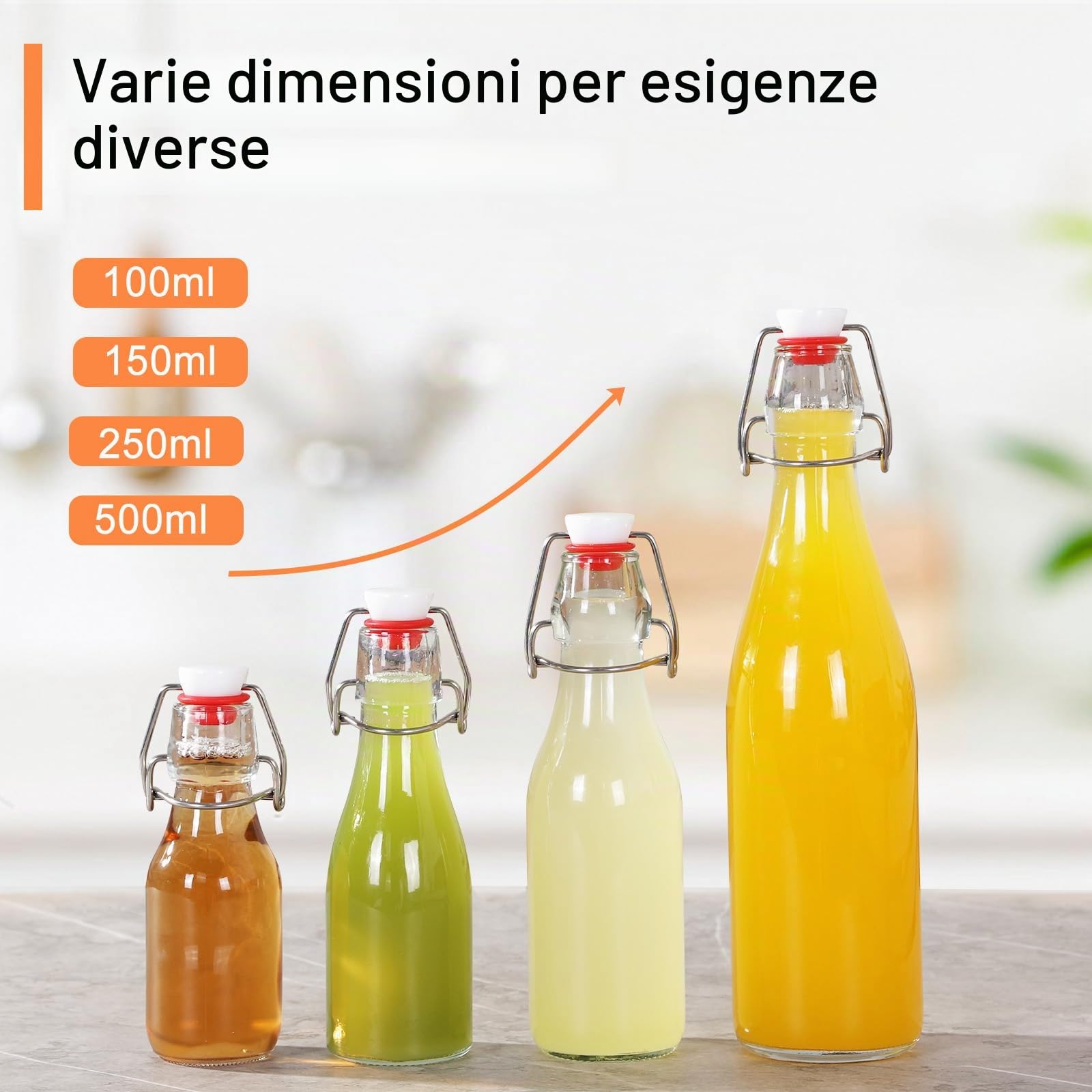 Zanfqvo 12 pezzi Bottiglie Costolata in Vetro con Tappo Ermetico, 100ml Bottiglie riutilizzabili a Chiusura ermetica, contenitori in vetro per Bevande Fatte in Casa, Birra, Liquori, Succhi, Olio