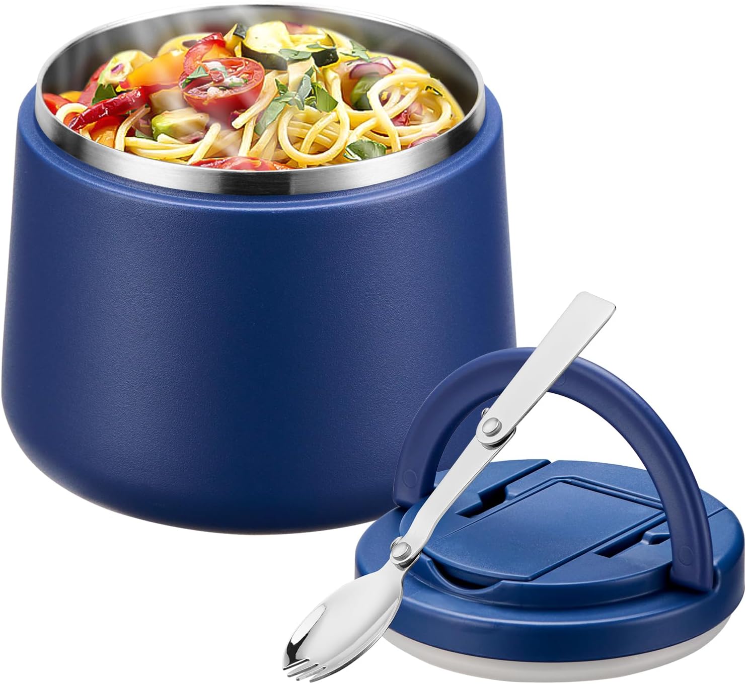 Condition photo showing New/Like New for Soup Thermo for Hot Food Kids 14oz Lunch Containers with Buckle Lid Wide Mouth Hot Food Jar Vacuum Insulated Stainless Steel Bento Box Leakproof with Spoon(Blue)