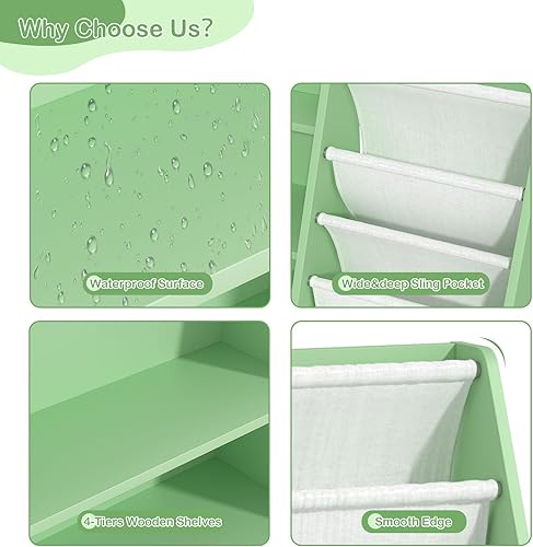 Miniatura 175 de Estantería de madera rosa de 4 niveles para niños, estantería de 5 capas, estante para libros de almacenamiento para bebés, organizador de juguetes