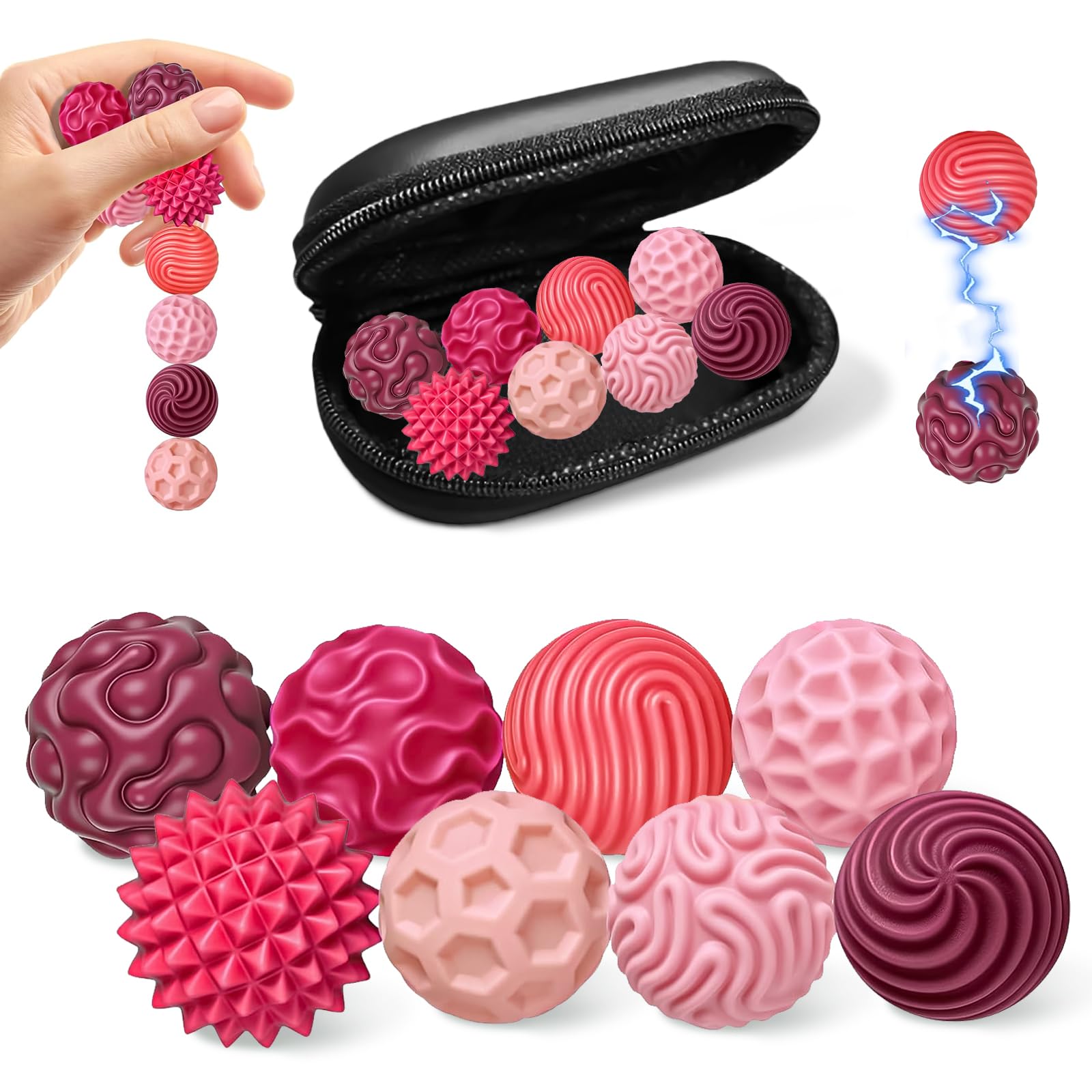 8 Stück Magnetische Fidget Toys Set – mit 8 Silikonhülle Modelle & Aufbewahrungsbox, Anti Stress Spielzeug Ball für Kinder und Erwachsene, Ideen für Konzentrationshilfe & Sensorikspielzeug (Rosa)