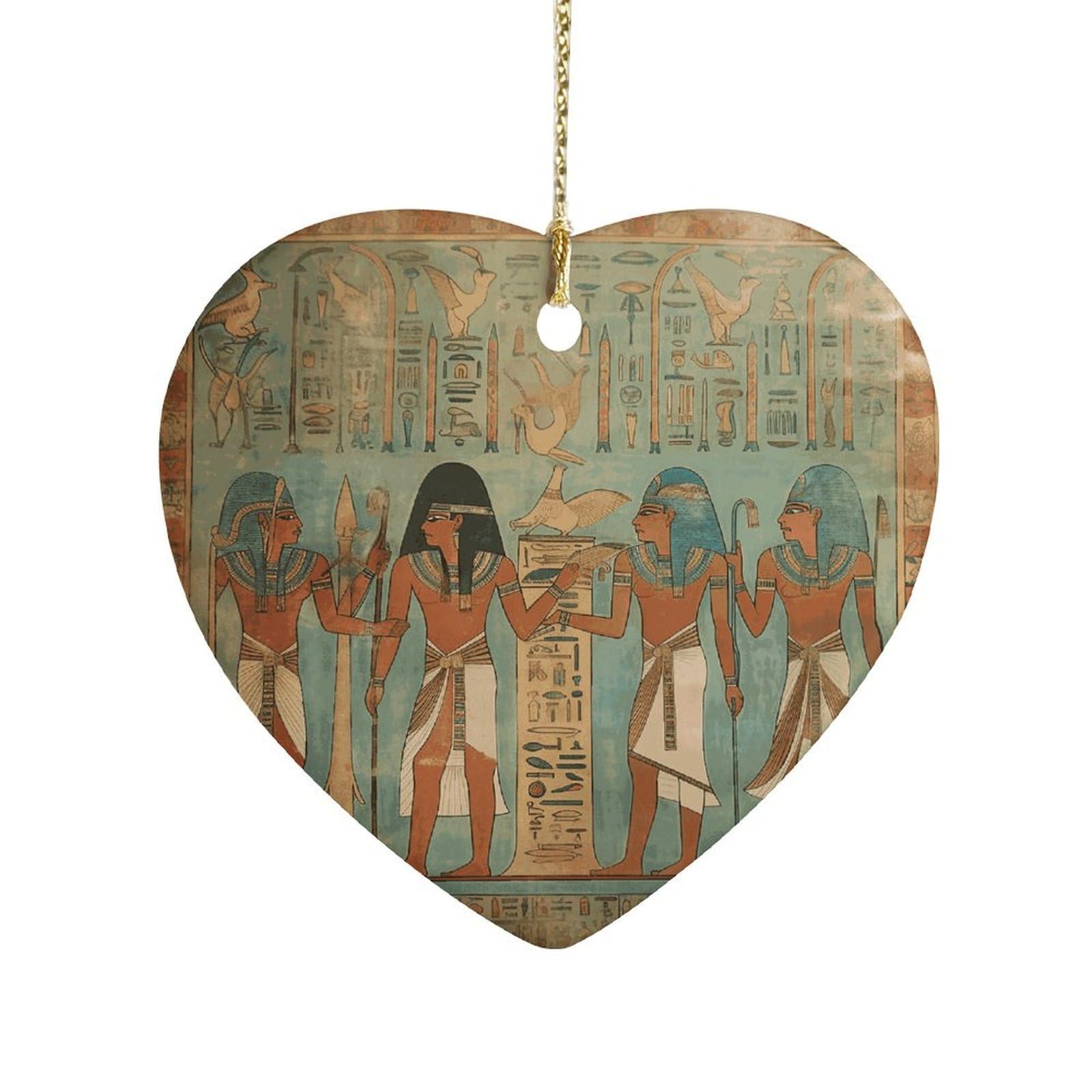 Women in Ancient Egypt Heart Ornament Precious Heart-Shaped Pendant Idea Ceramic Ornaments with Gold String Personalized Heart Shaped Decoration for Outdoor Party Love