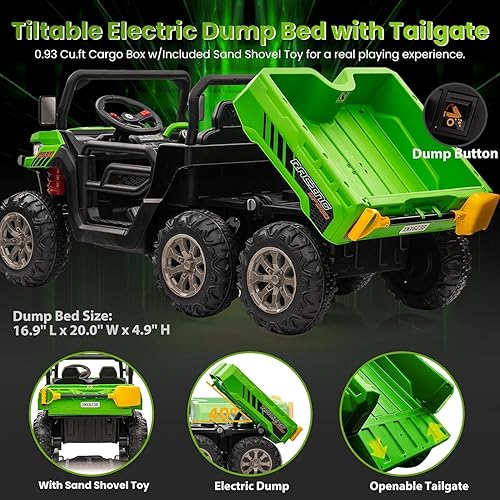 Miniatura 3 de Camión volquete de 24 V XL de 2 asientos, camión volquete 4WD 6 x 6, vehículo eléctrico UTV para niños con control remoto de 2.4 G, 3 velocidades