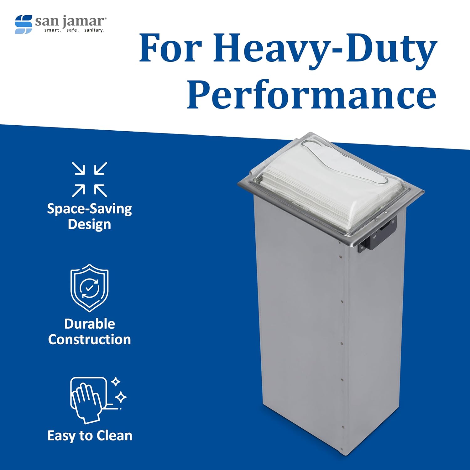 San Jamar H2005 Stainless Steel in-Counter Fullfold Control Napkin Dispenser, 750 Plus Capacity, 7" Width x 19-5/8" Height x 5-1/2" Depth, Clear/Satin Stainless
