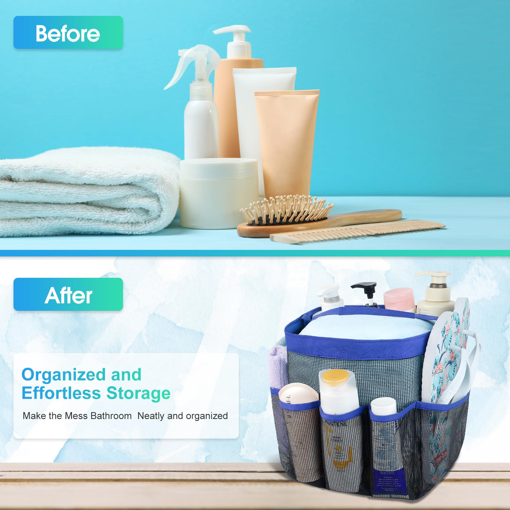Blue : Mesh Shower Caddy, Quick Dry Shower Tote Bag Oxford Hanging Toiletry and Bath Organizer are Perfect for College Dorms, Gym, Shower, Swimming and Travel by Attmu, Blue 3
