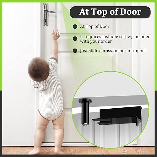 Miniatura 9 de Cerradura superior para puerta de seguridad infantil, cerraduras de puerta superior para niños hechas de metal duradero, cerraduras ajustables para