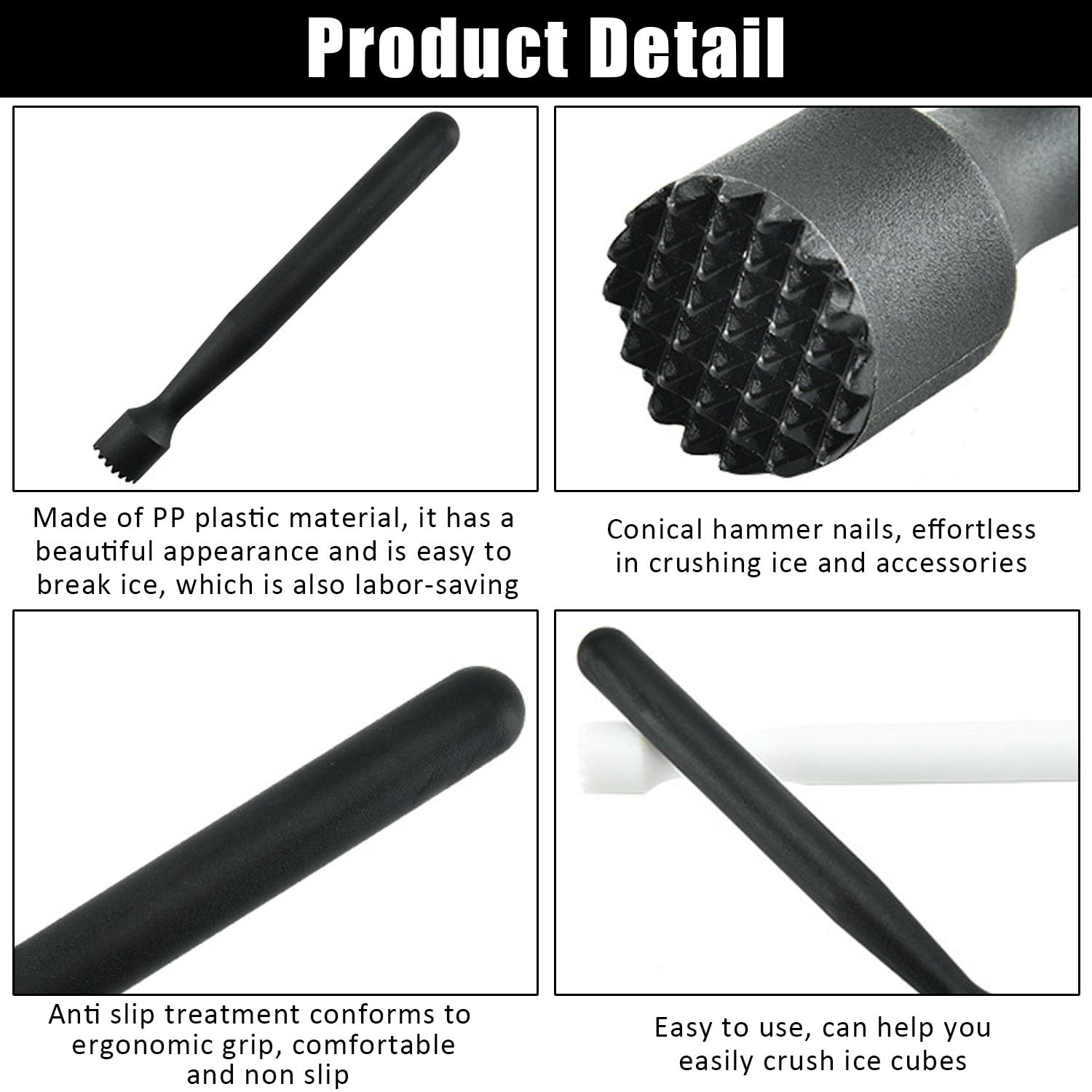 FIBOUND Pack of 2 Ice Crusher, Herb Masher Crusher, Plastic Cocktail Muddler, Mojito Masher, Ice Crusher Stick - Image 3