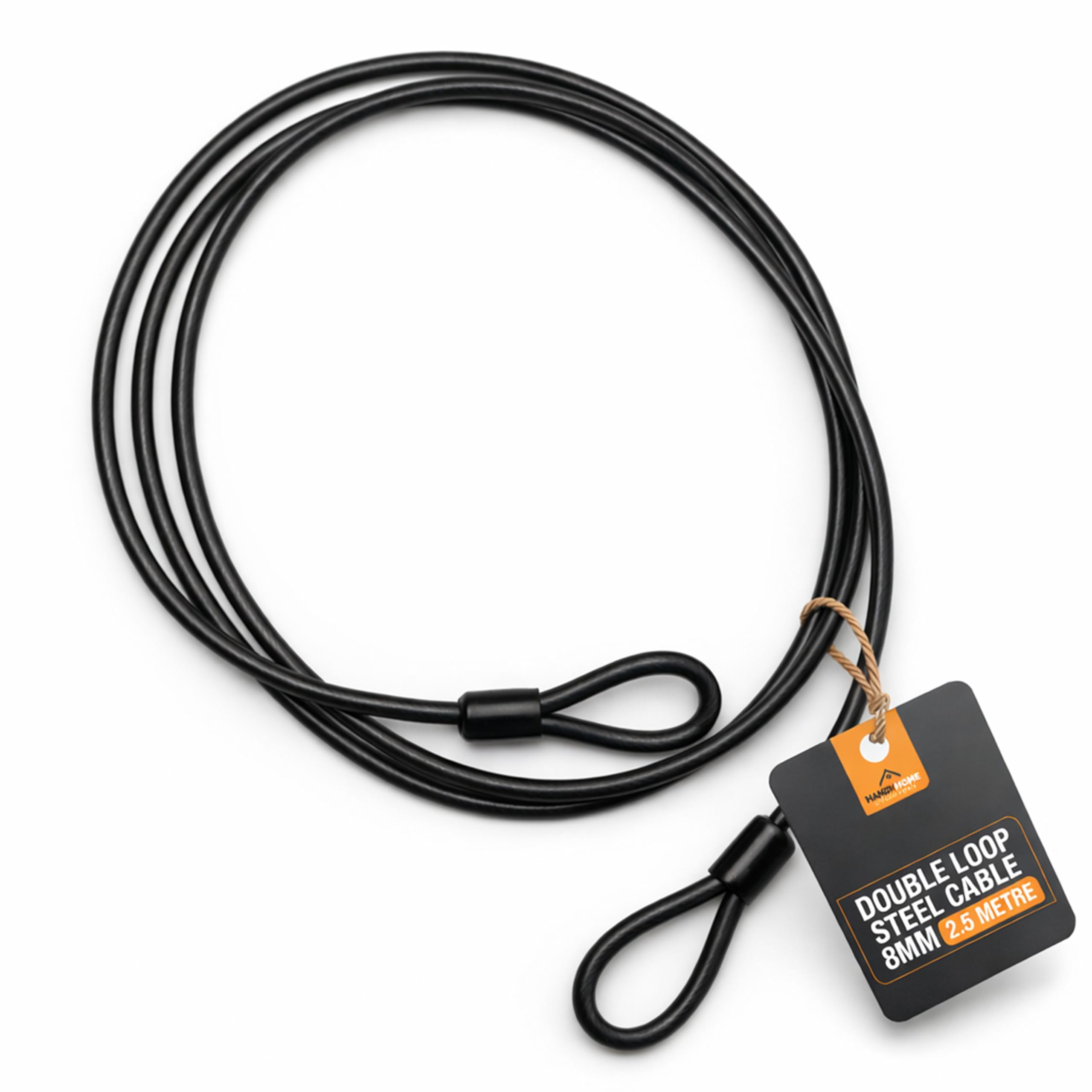 SOL Double Loop Steel Cable 8mm x 2.5m Multi Stranded Braided Security Cable Flexible Locking Wire for Bike Gate Tools Outdoor Equipment Anti Theft Lock Cord Durable Metal