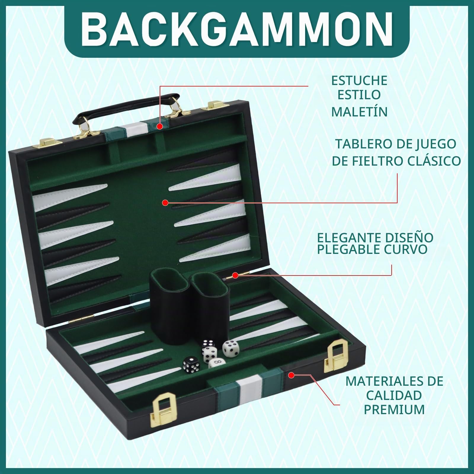 Backgammon de Juego Estuche de 11 Pulgadas con Accesorios Completos Portátil de Viaje Juego de Backgammon Madera (Negro)