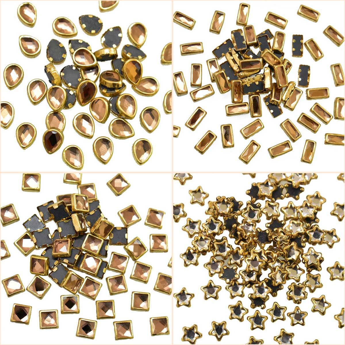 Embroiderymaterial Flat Back Glue On Kundan Stone/Rhinestones Beads for Craft, Jewellery Making, Embroidery, Embellishment, Toran Making (10 Styles-Gold and Silver Color, 500 Pieces) 3