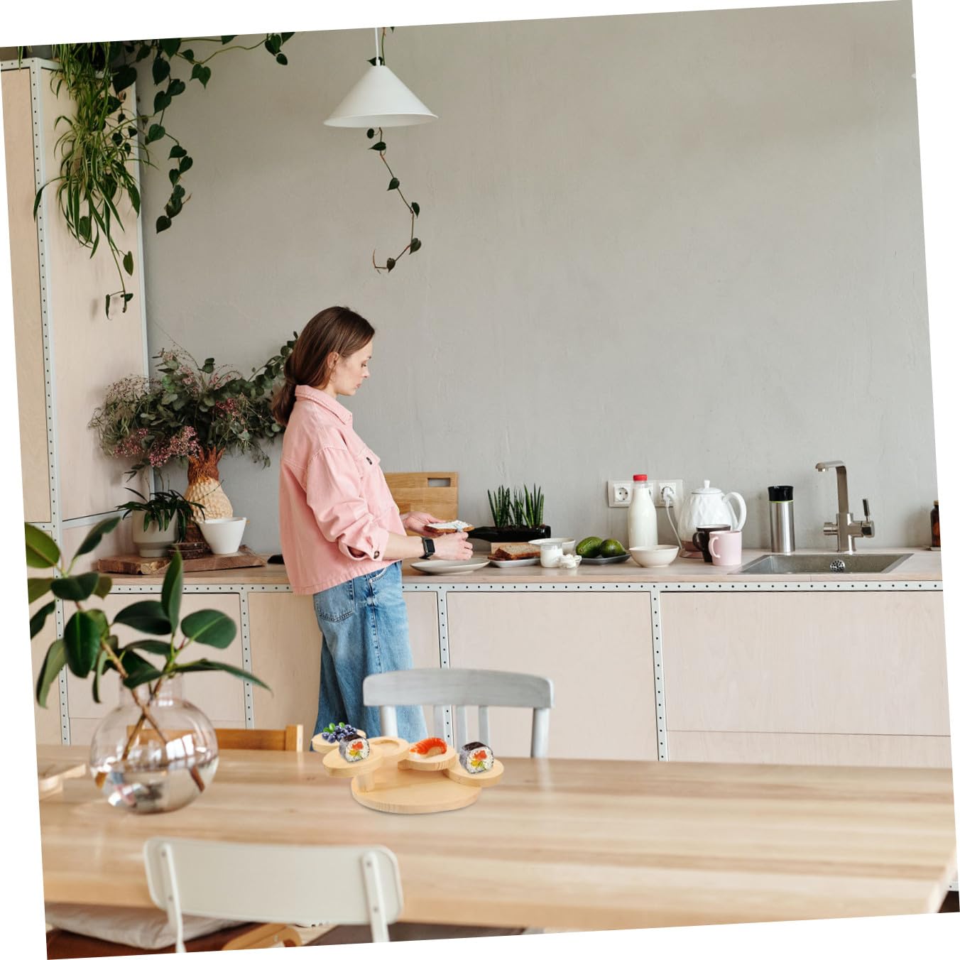 Cabilock Bandeja de Madera para Servir Sushi Diseño Escalera de Cinco Niveles, Soporte Decorativo y Funcional para Exhibir Aperitivos y Postres en Restaurantes