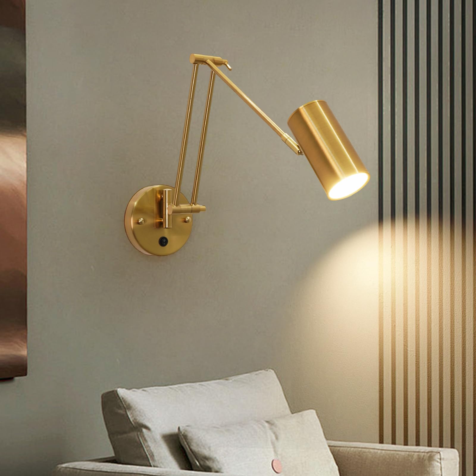 zhxinashu LED-Leselampe, Schwenkarm-Wandleuchte für Schlafzimmer | 5W Wandleuchte mit verstellbarem Winkel und Faltfunktion, Wandlampe mit Schalter für Wohnzimmer, Arbeitszimmer,Hotel